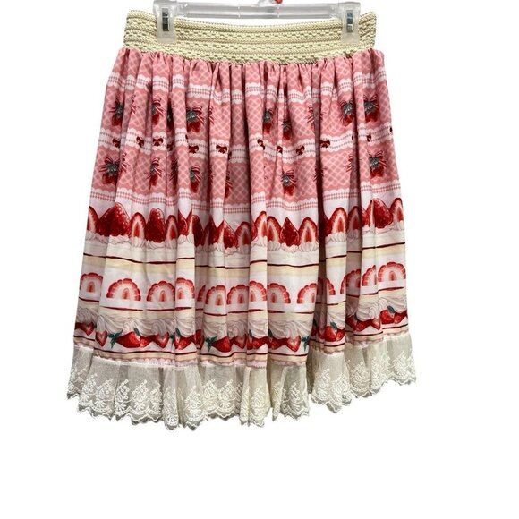 Women's Large Knee Length Skirt with Strawberry Print Pink/Red Summer Vibe - Picture 4 of 7